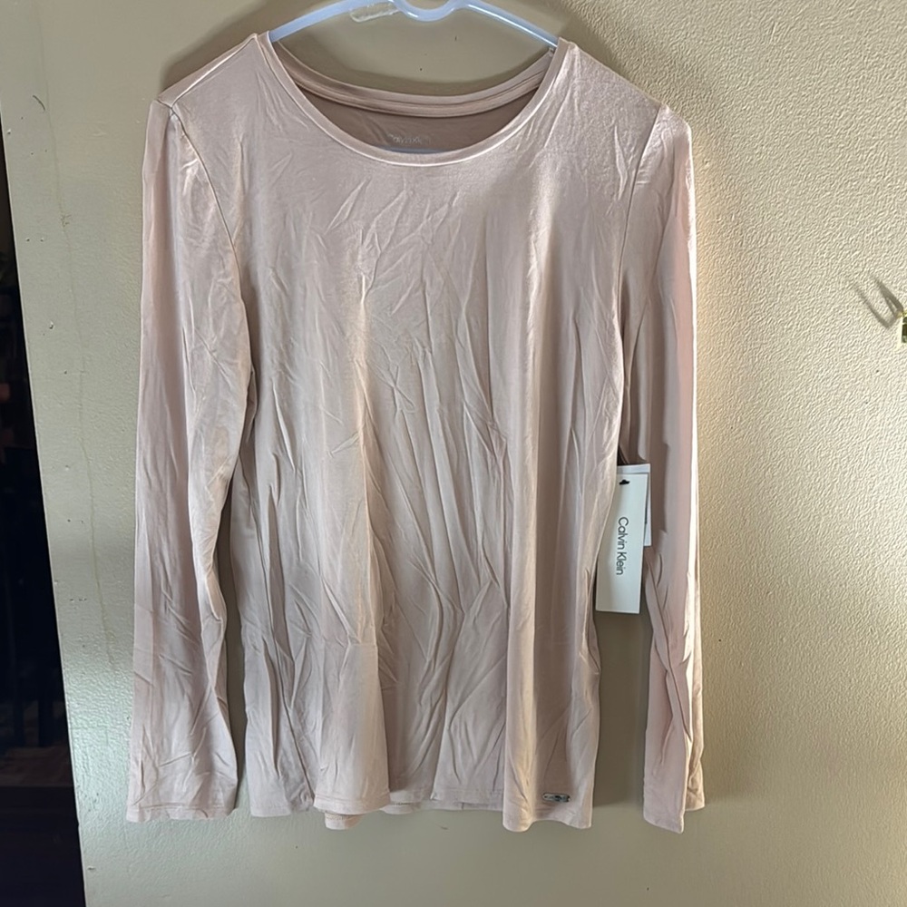 Calvin Klein Cream Long Sleeve Ribbed Blouse
